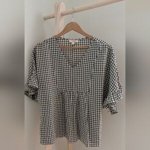 Women's Checkered V-Neck Blouse, Sz S